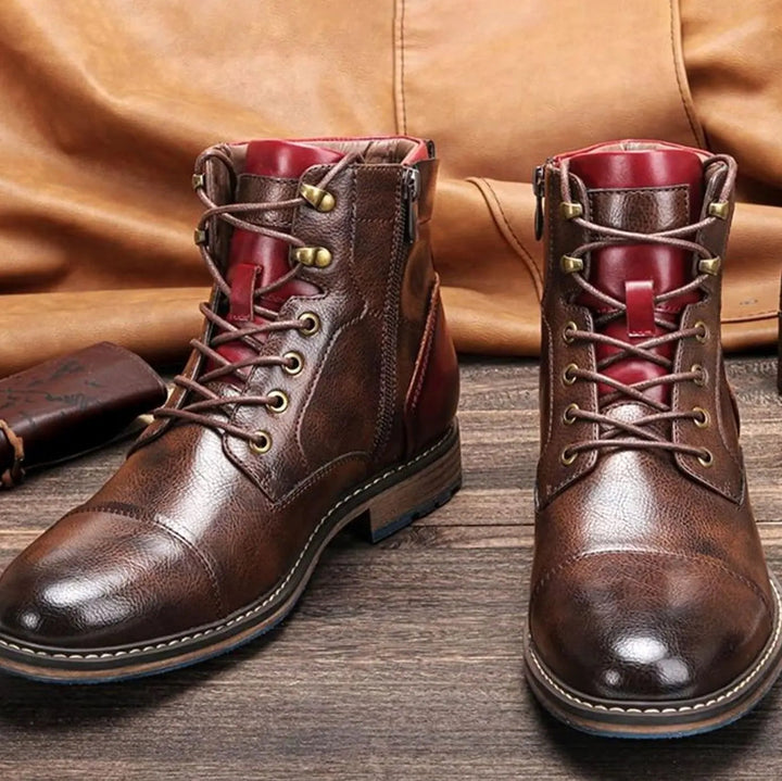 Men's Classic Zip Lace-Up Leather-Look Ankle Boots