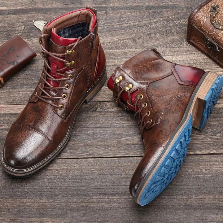 Men's Classic Zip Lace-Up Leather-Look Ankle Boots
