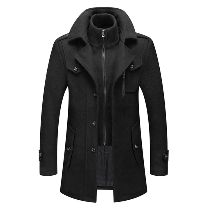Men's Double-Layer Wool Blend Winter Coat Knit Collar