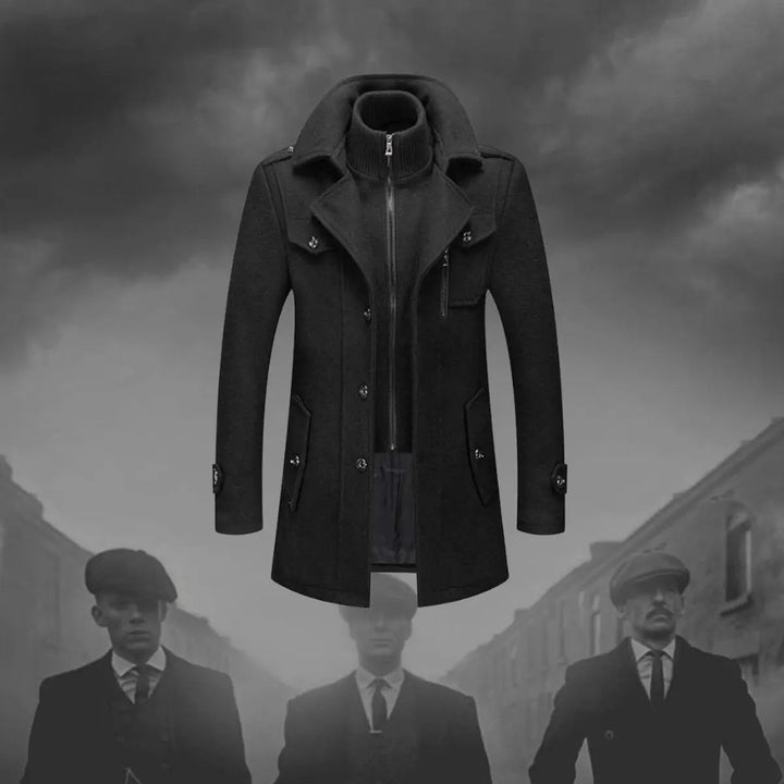 Men's Double-Layer Wool Blend Winter Coat Knit Collar