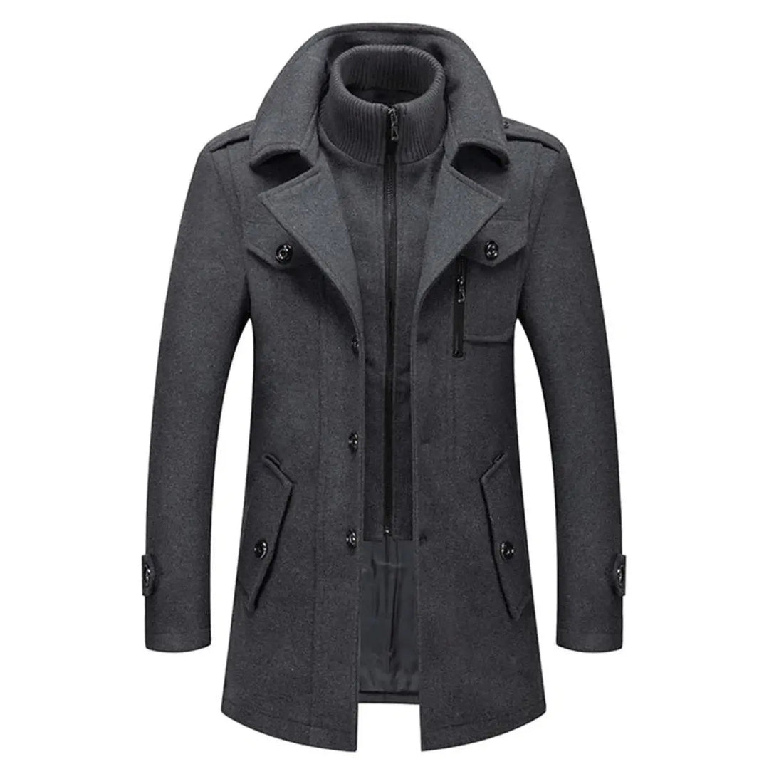 Men's Double-Layer Wool Blend Winter Coat Knit Collar