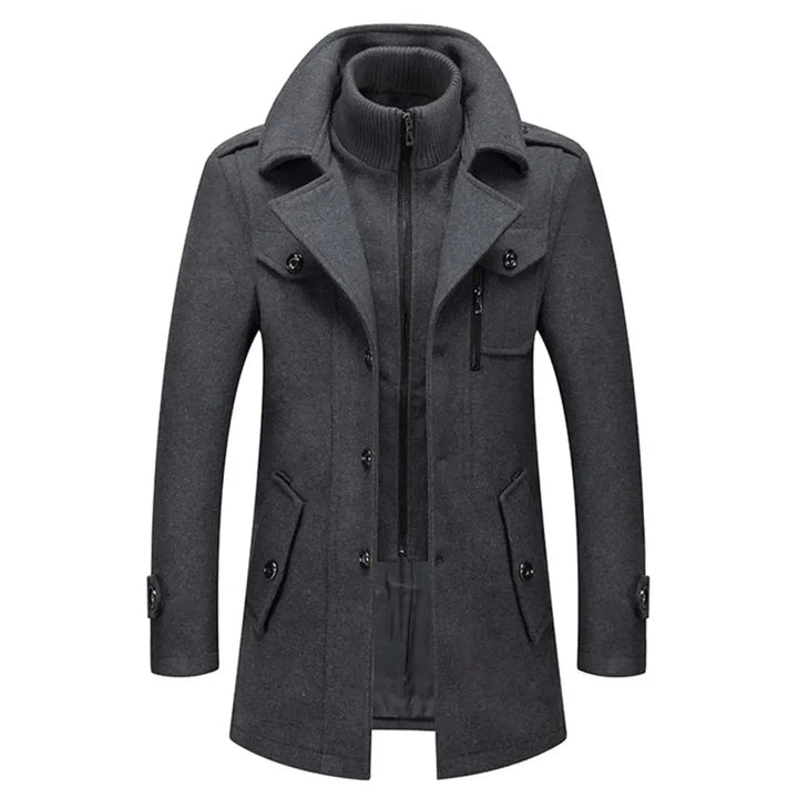 Men's Double-Layer Wool Blend Winter Coat Knit Collar