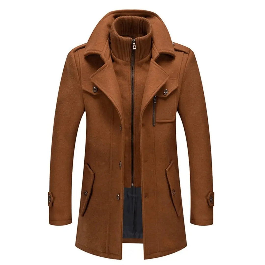 Men's Double-Layer Wool Blend Winter Coat Knit Collar