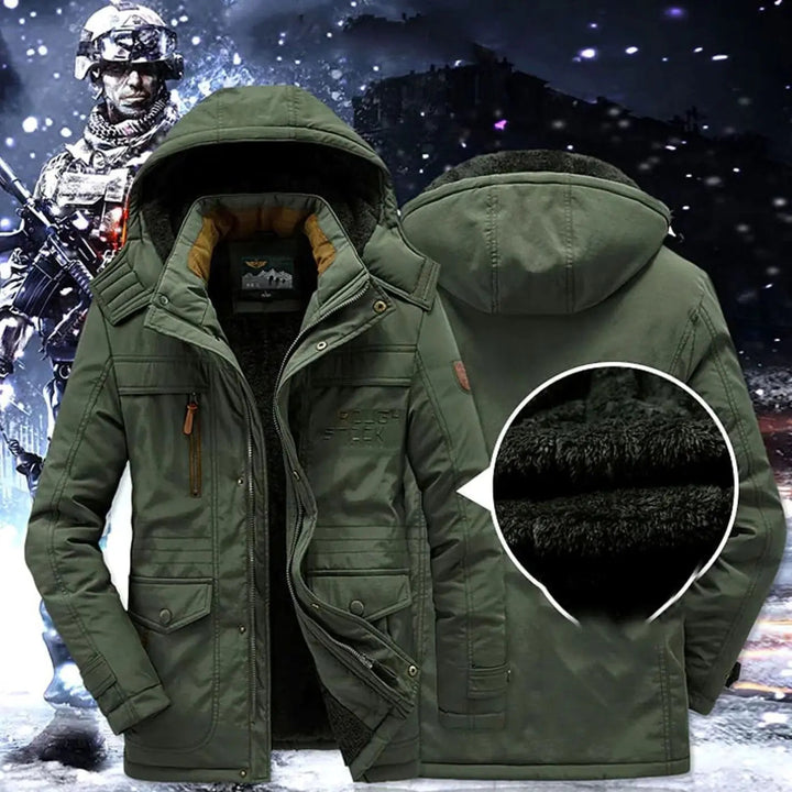 Men's Fleece-Lined Hooded Heavy-Duty Winter Jacket with Windproof Zip