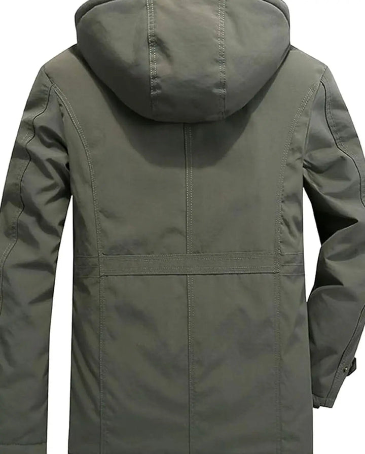 Men's Fleece-Lined Hooded Heavy-Duty Winter Jacket with Windproof Zip