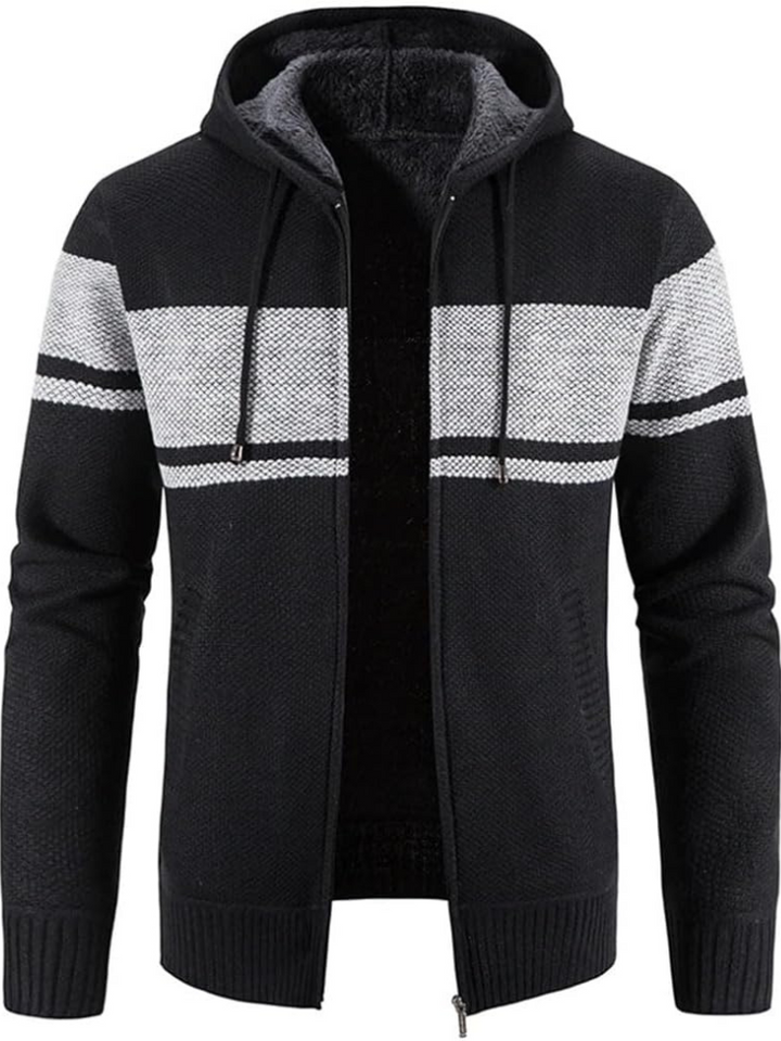 Men's Knitted Zip-Up Hooded Cardigan