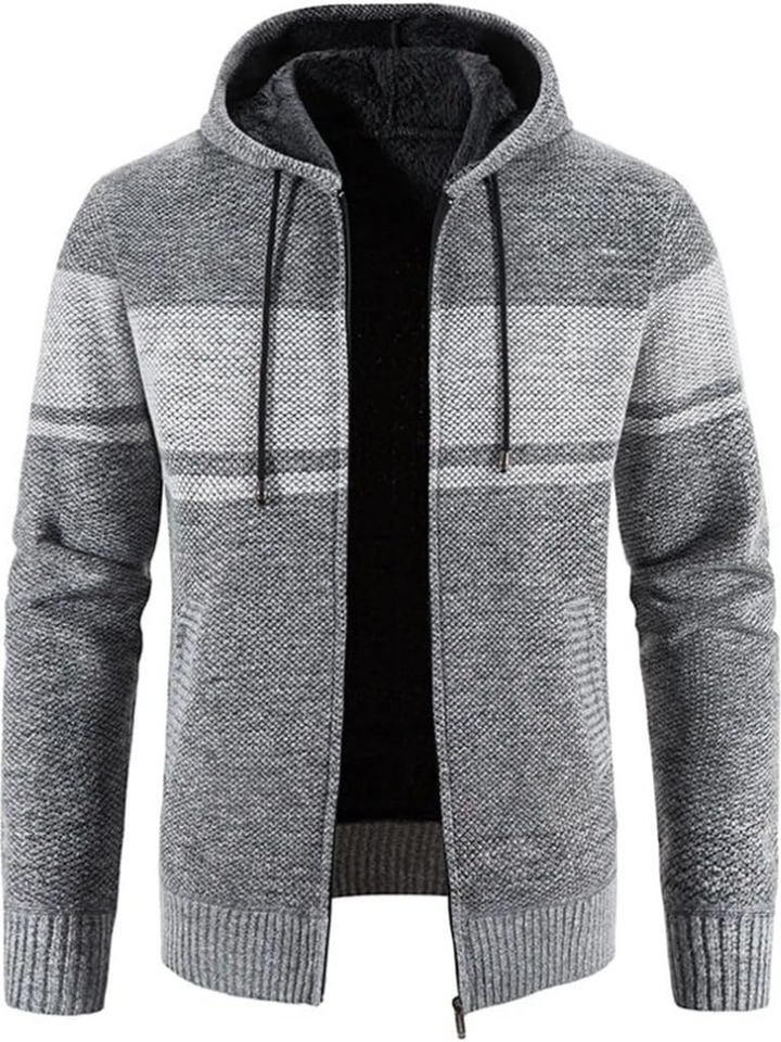 Men's Knitted Zip-Up Hooded Cardigan