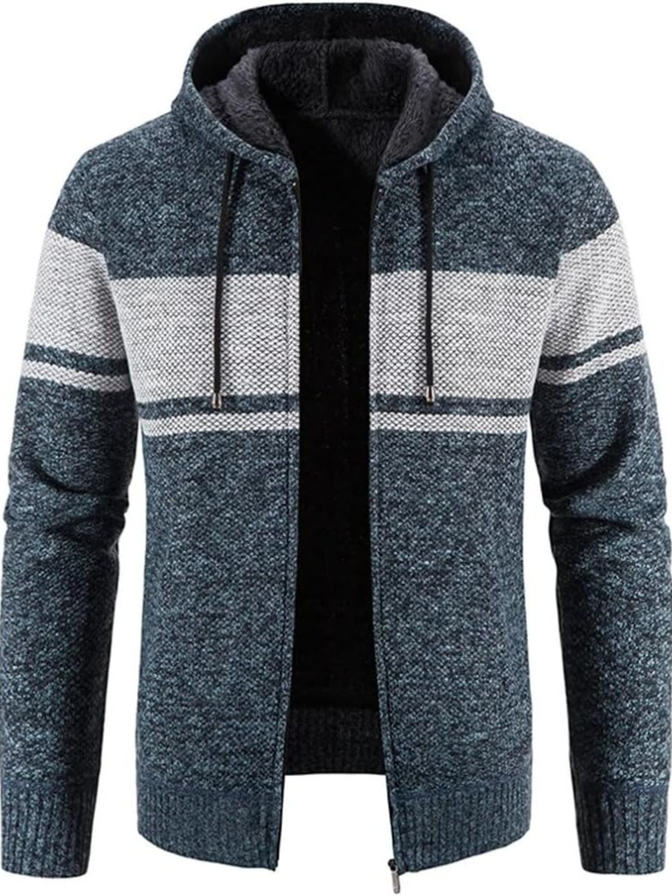 Men's Knitted Zip-Up Hooded Cardigan