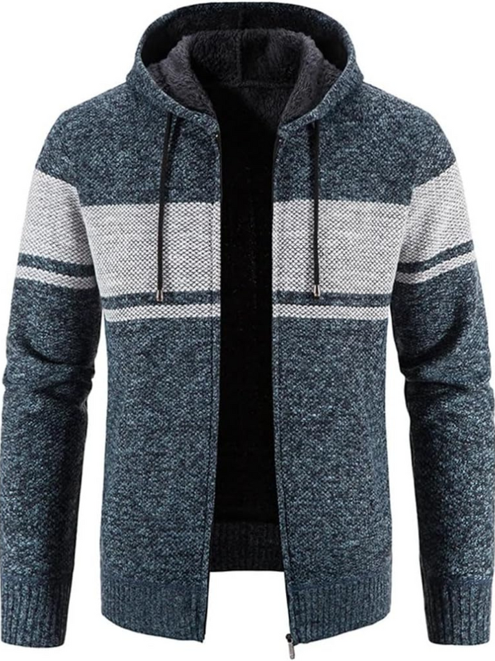 Men's Knitted Zip-Up Hooded Cardigan