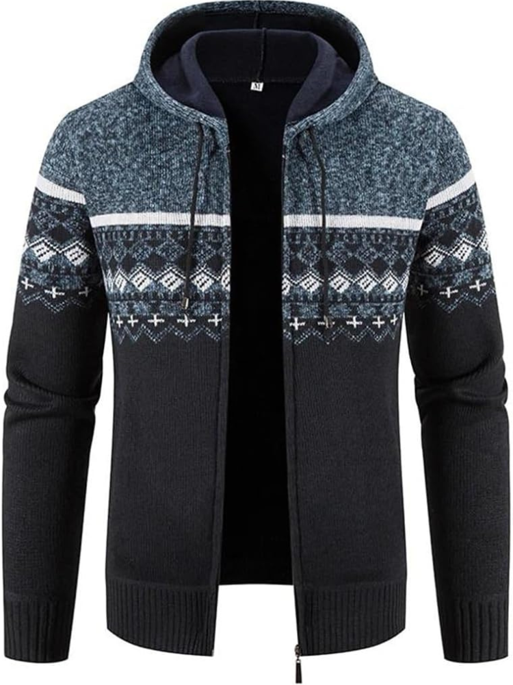 Men's Knitted Zip-Up Hooded Cardigan