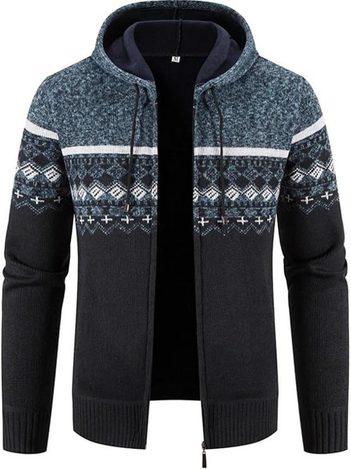 Men's Knitted Zip-Up Hooded Cardigan