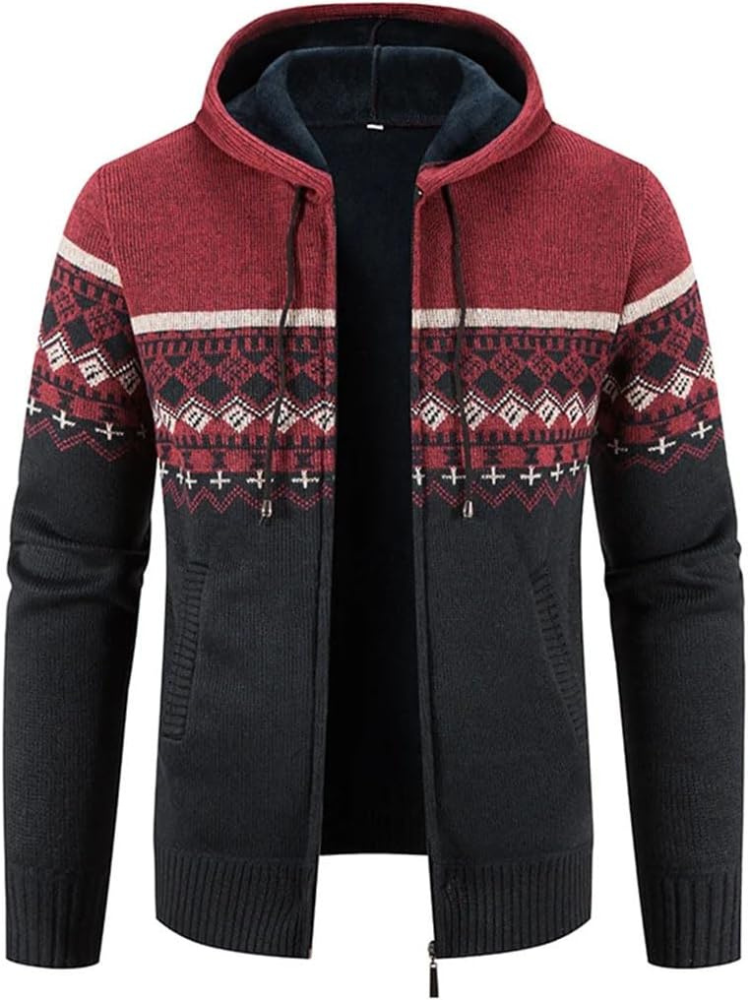 Men's Knitted Zip-Up Hooded Cardigan
