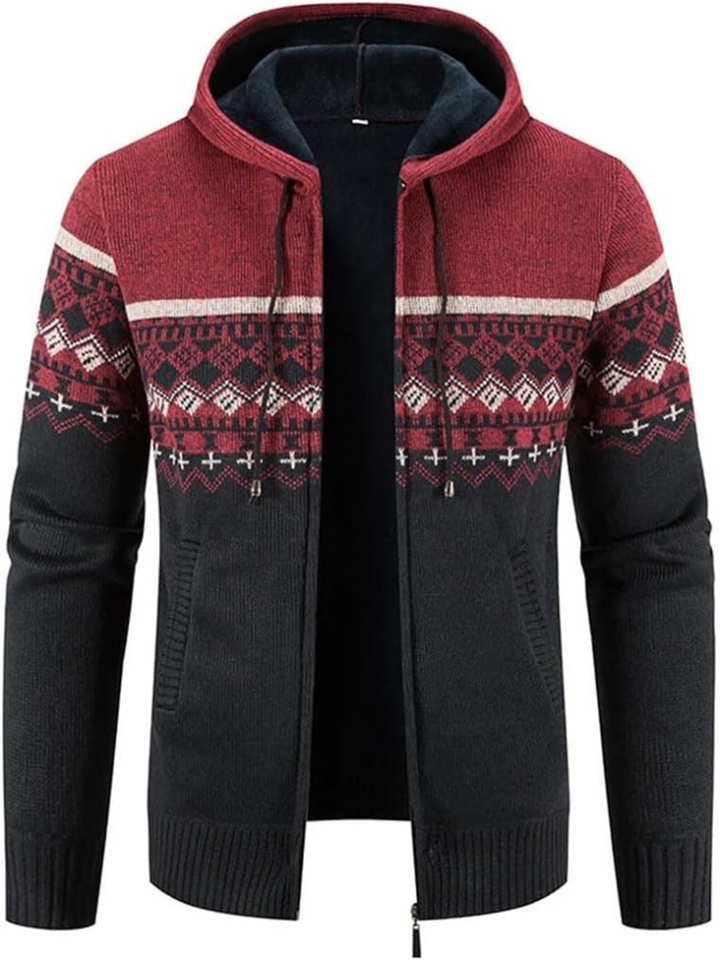 Men's Knitted Zip-Up Hooded Cardigan