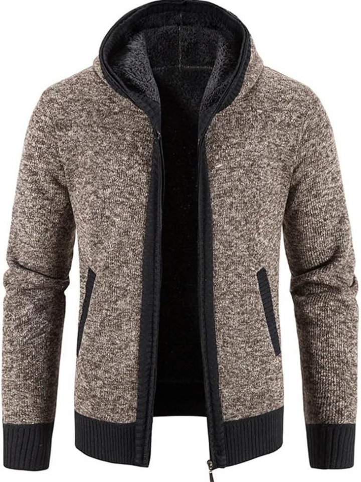 Men's Knitted Zip-Up Hooded Cardigan