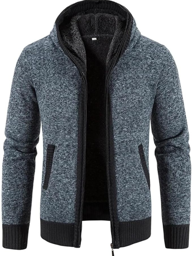 Men's Knitted Zip-Up Hooded Cardigan