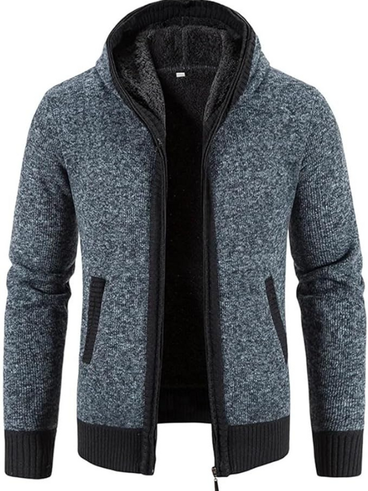 Men's Knitted Zip-Up Hooded Cardigan