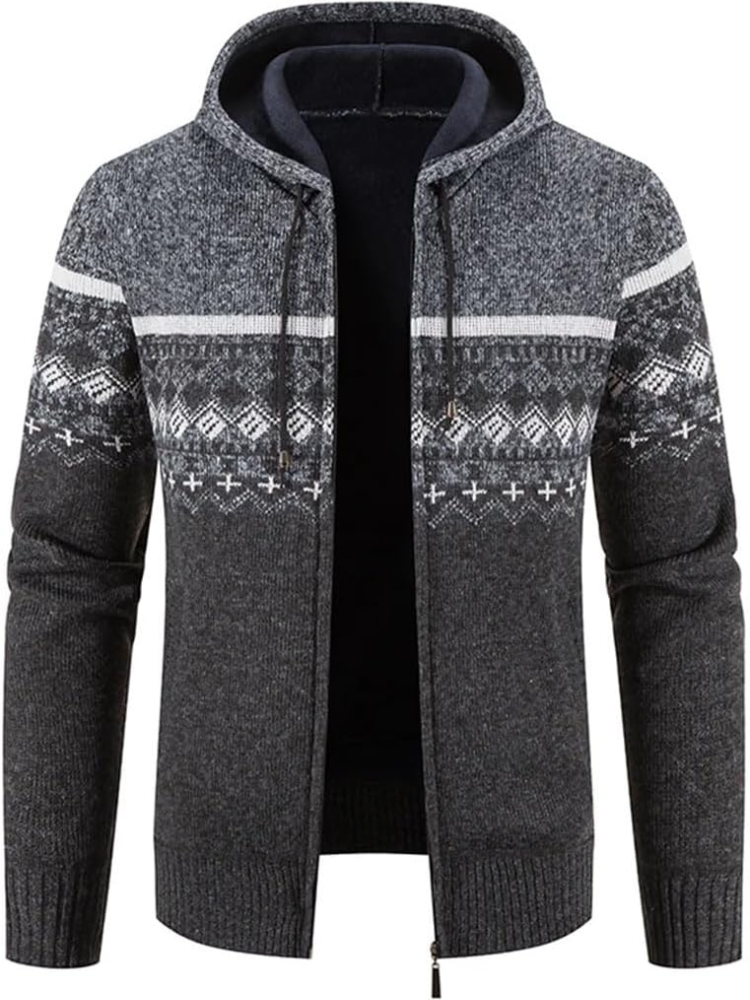 Men's Knitted Zip-Up Hooded Cardigan