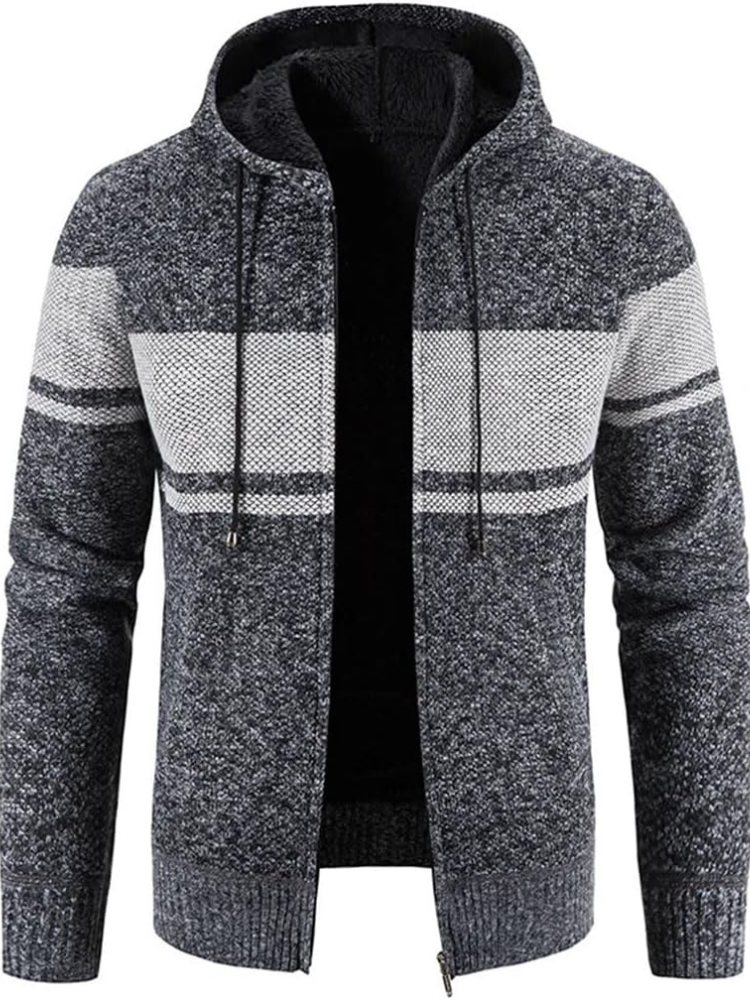 Men's Knitted Zip-Up Hooded Cardigan