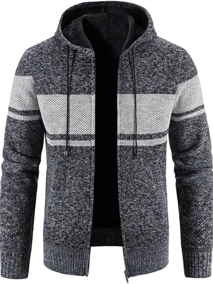 Men's Knitted Zip-Up Hooded Cardigan