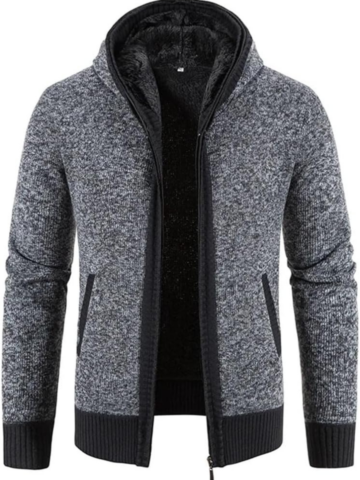 Men's Knitted Zip-Up Hooded Cardigan