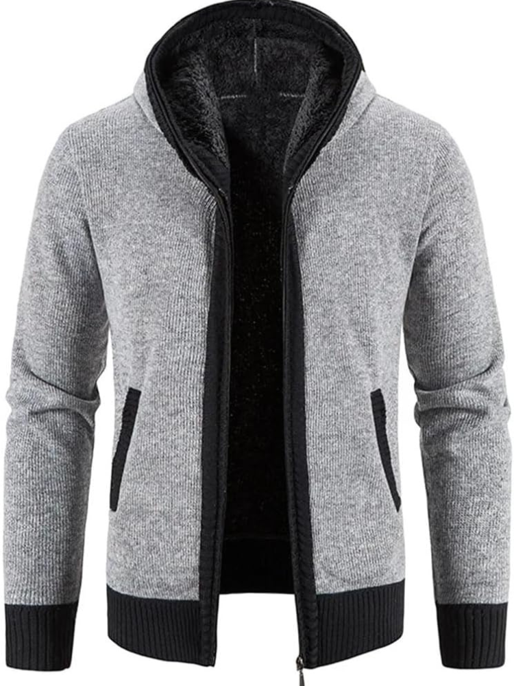 Men's Knitted Zip-Up Hooded Cardigan