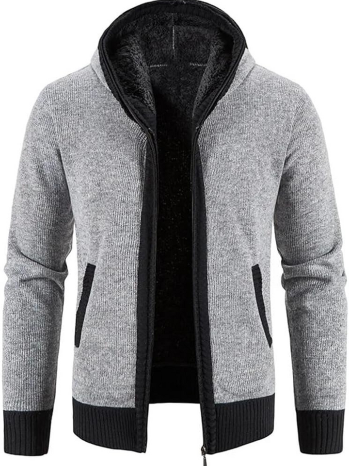Men's Knitted Zip-Up Hooded Cardigan