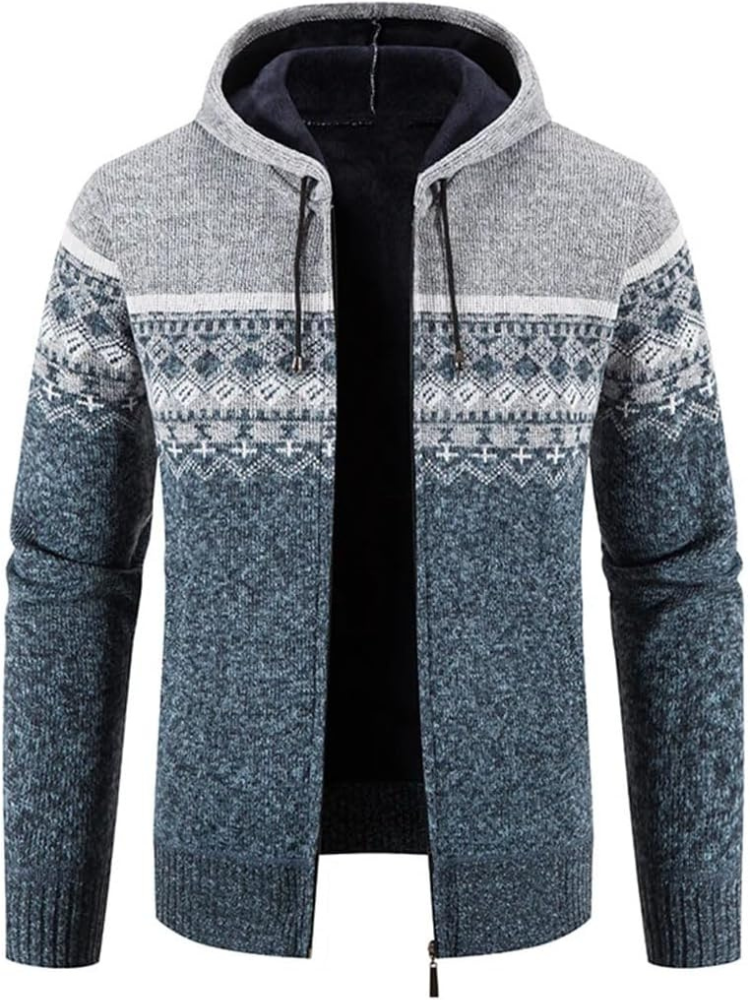 Men's Knitted Zip-Up Hooded Cardigan