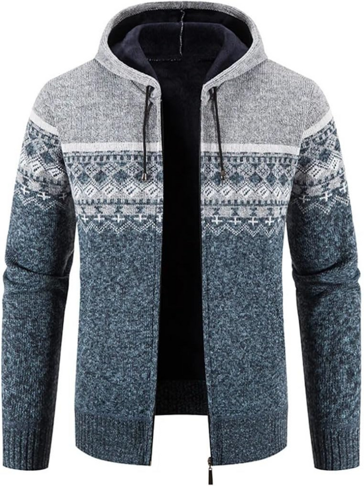 Men's Knitted Zip-Up Hooded Cardigan