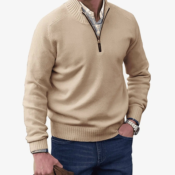 Men's Knitted Half-Zip Pullover Jumper Ribbed Collar