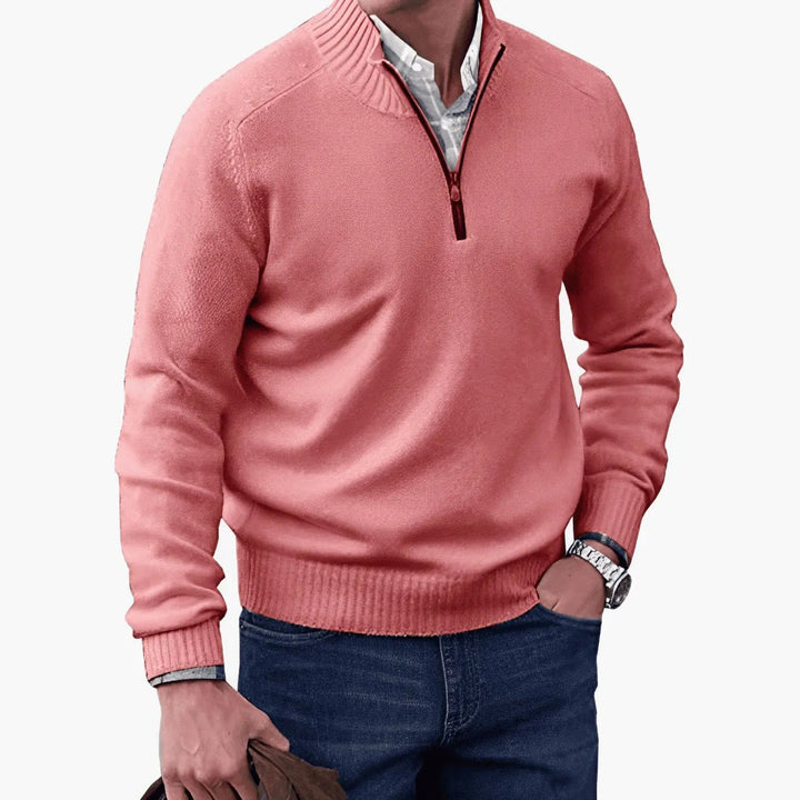 Men's Knitted Half-Zip Pullover Jumper Ribbed Collar