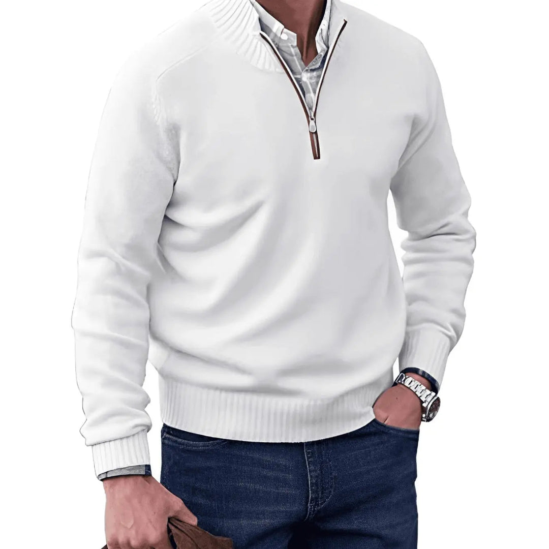 Men's Knitted Half-Zip Pullover Jumper Ribbed Collar