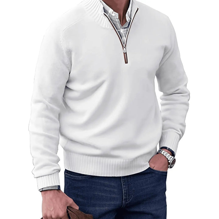 Men's Knitted Half-Zip Pullover Jumper Ribbed Collar