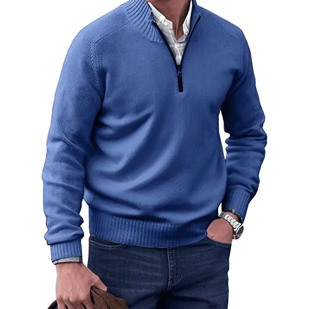 Men's Knitted Half-Zip Pullover Jumper Ribbed Collar