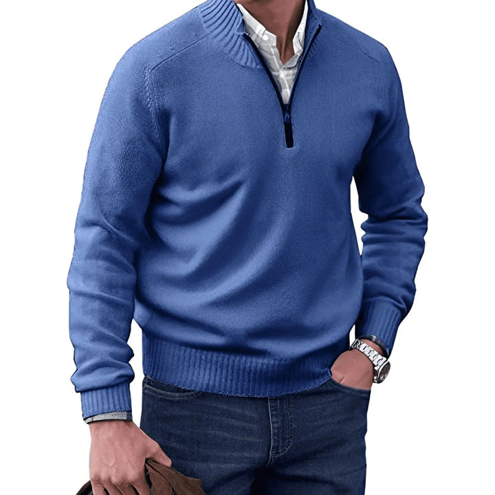 Men's Knitted Half-Zip Pullover Jumper Ribbed Collar