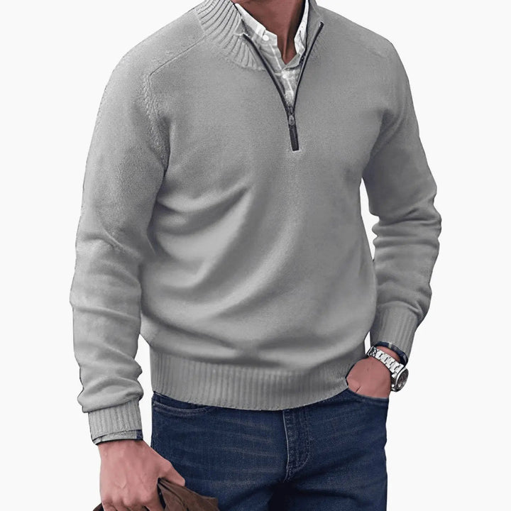 Men's Knitted Half-Zip Pullover Jumper Ribbed Collar