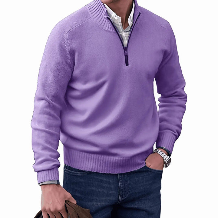 Men's Knitted Half-Zip Pullover Jumper Ribbed Collar