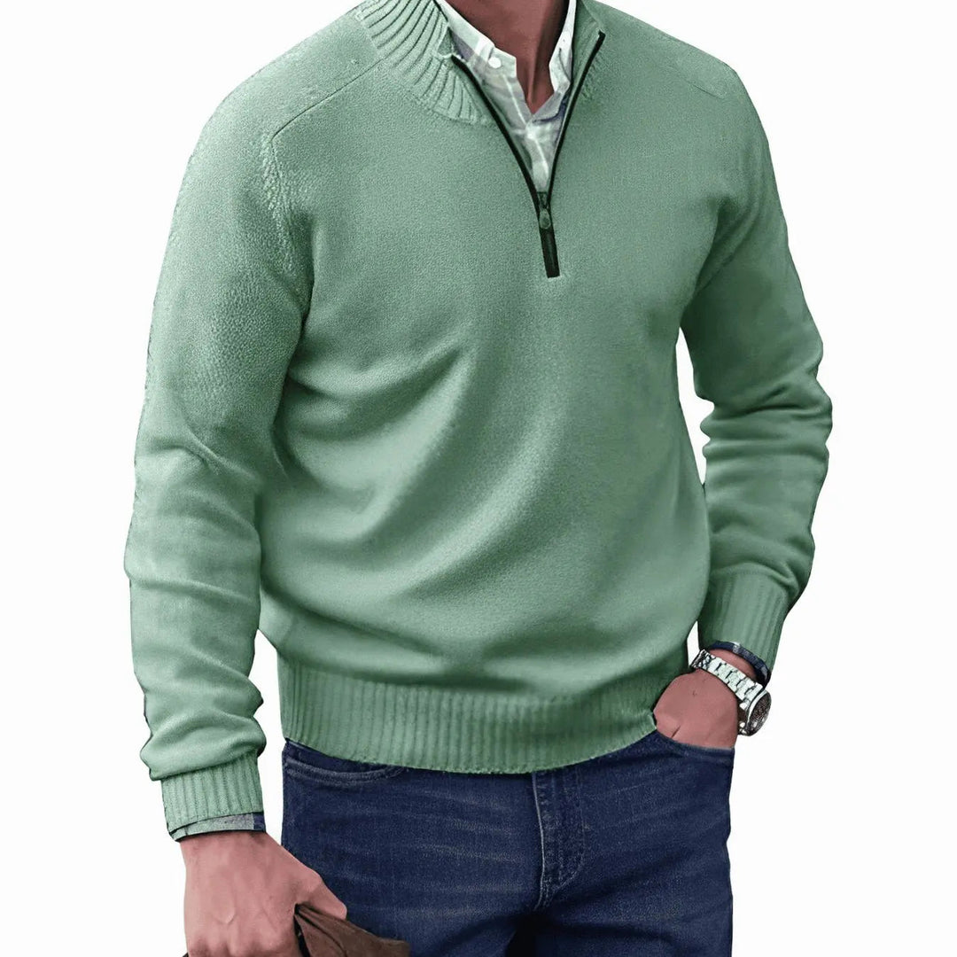 Men's Knitted Half-Zip Pullover Jumper Ribbed Collar