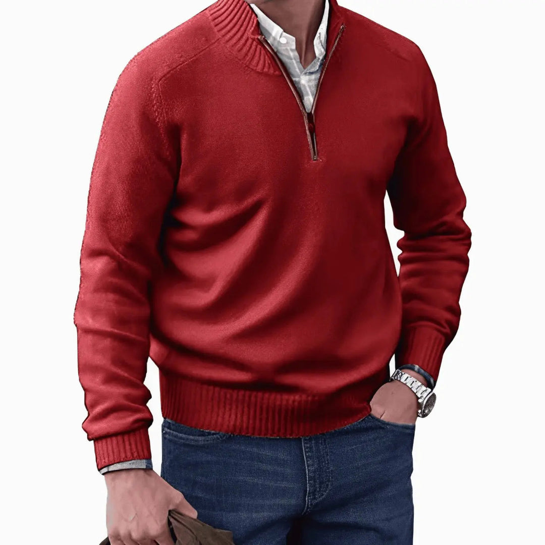 Men's Knitted Half-Zip Pullover Jumper Ribbed Collar