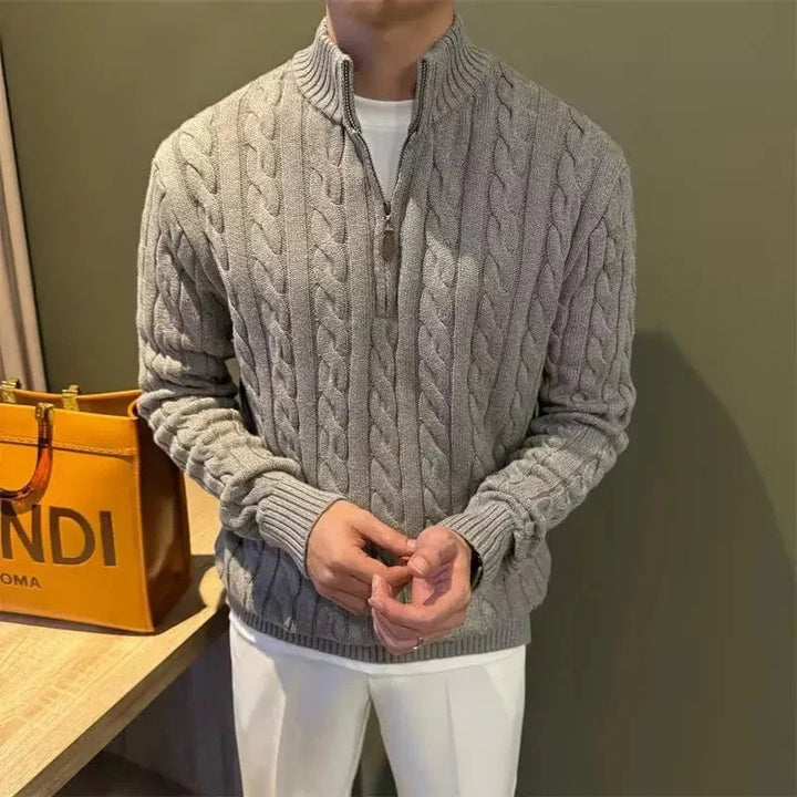 Men's Zip-Through Roll-Neck Jumper in Grey