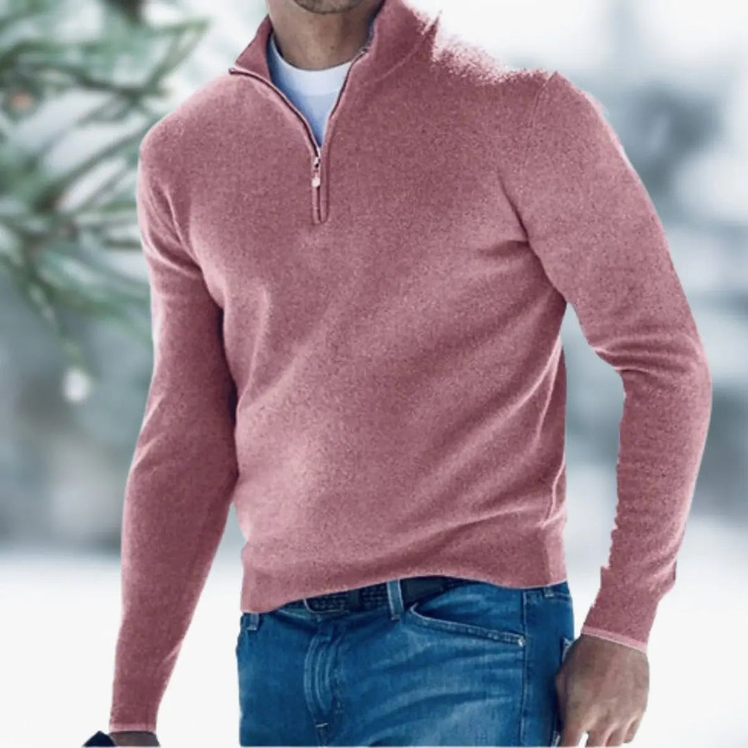 Men's Quarter-Zip Knit Sweater Long Sleeve Pullover Jumper