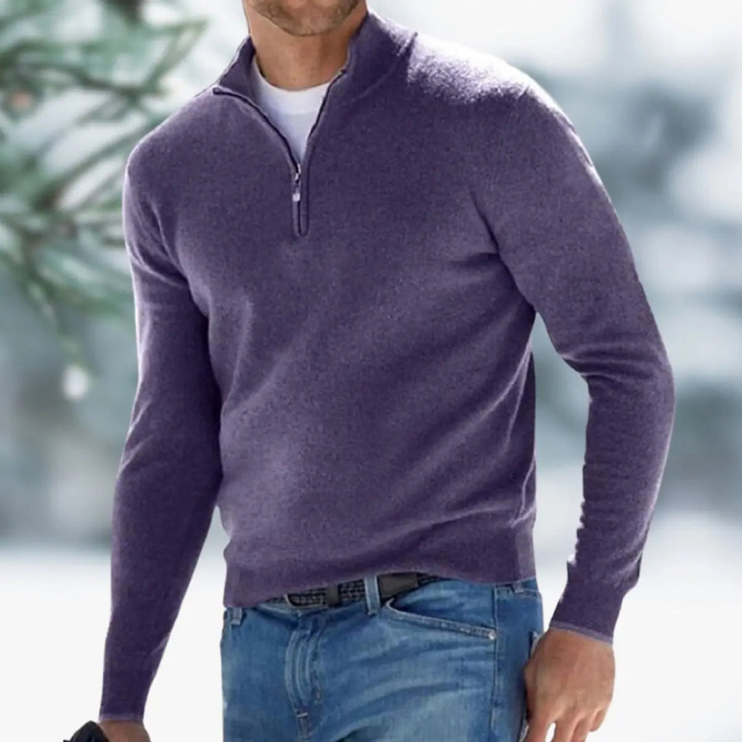 Men's Quarter-Zip Knit Sweater Long Sleeve Pullover Jumper