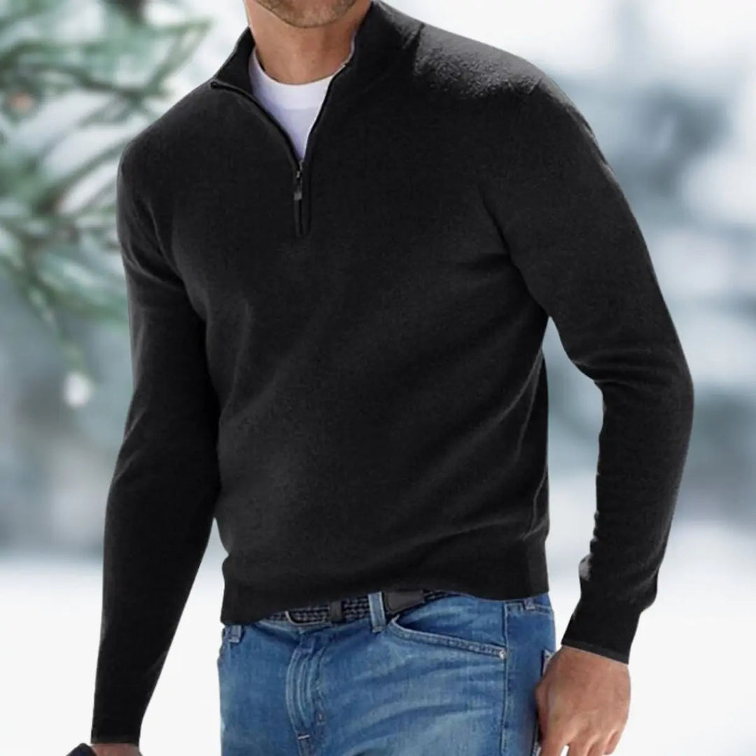 Men's Quarter-Zip Knit Sweater Long Sleeve Pullover Jumper