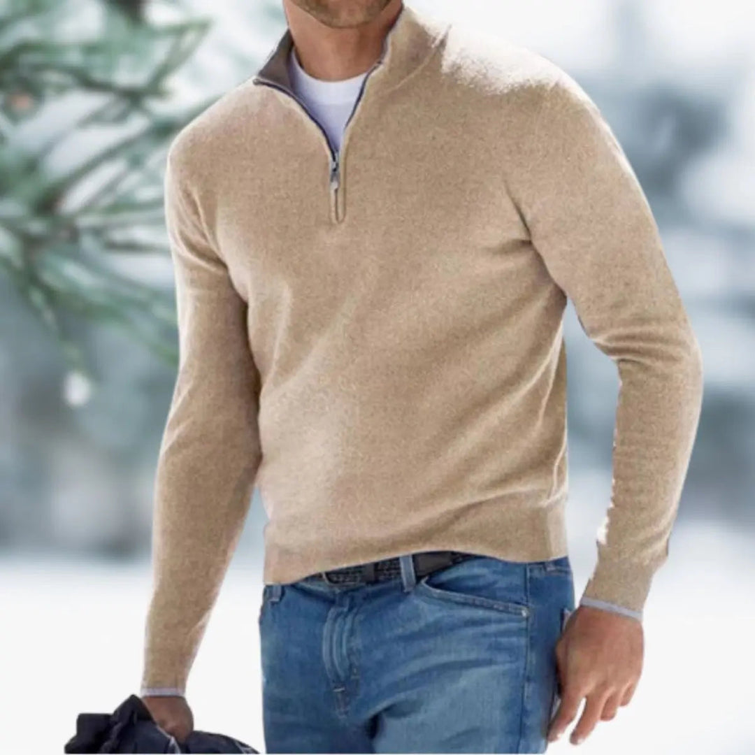 Men's Quarter-Zip Knit Sweater Long Sleeve Pullover Jumper