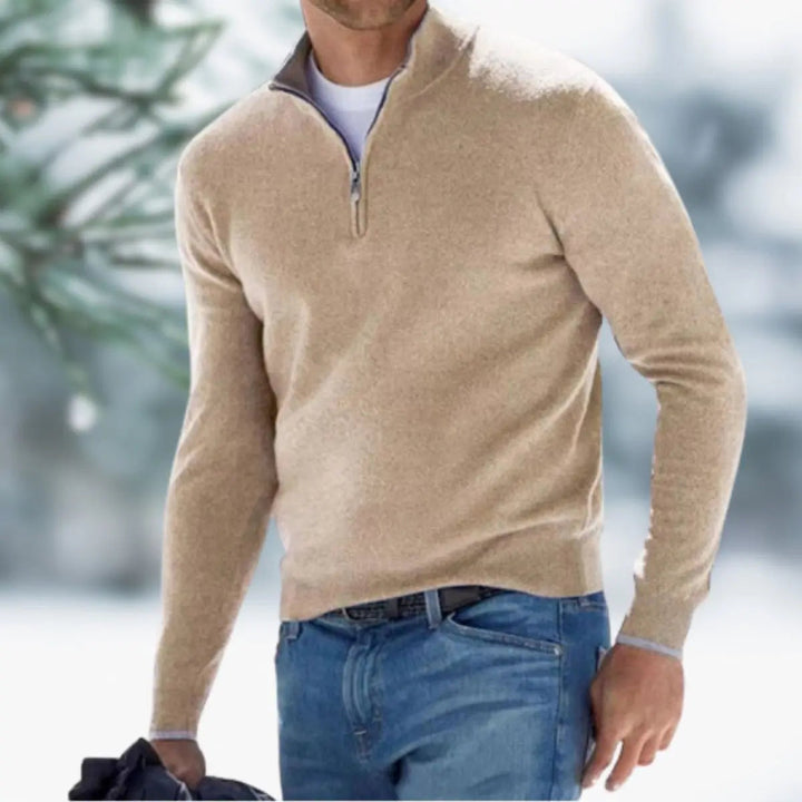 Men's Quarter-Zip Knit Sweater Long Sleeve Pullover Jumper