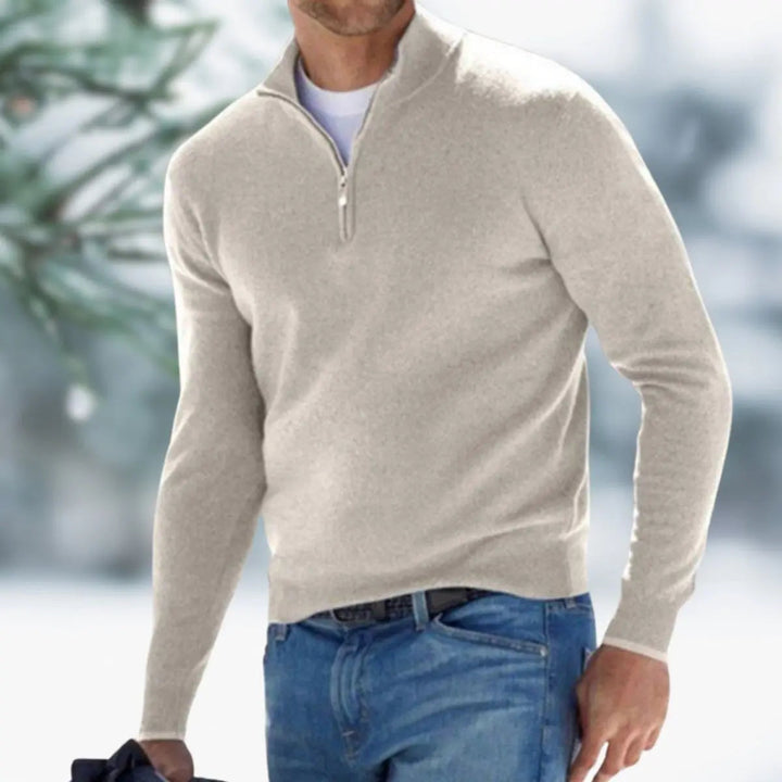 Men's Quarter-Zip Knit Sweater Long Sleeve Pullover Jumper