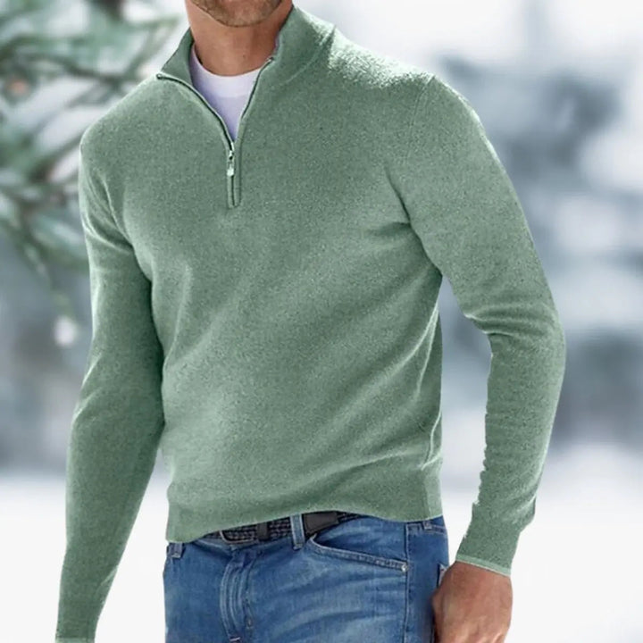Men's Quarter-Zip Knit Sweater Long Sleeve Pullover Jumper