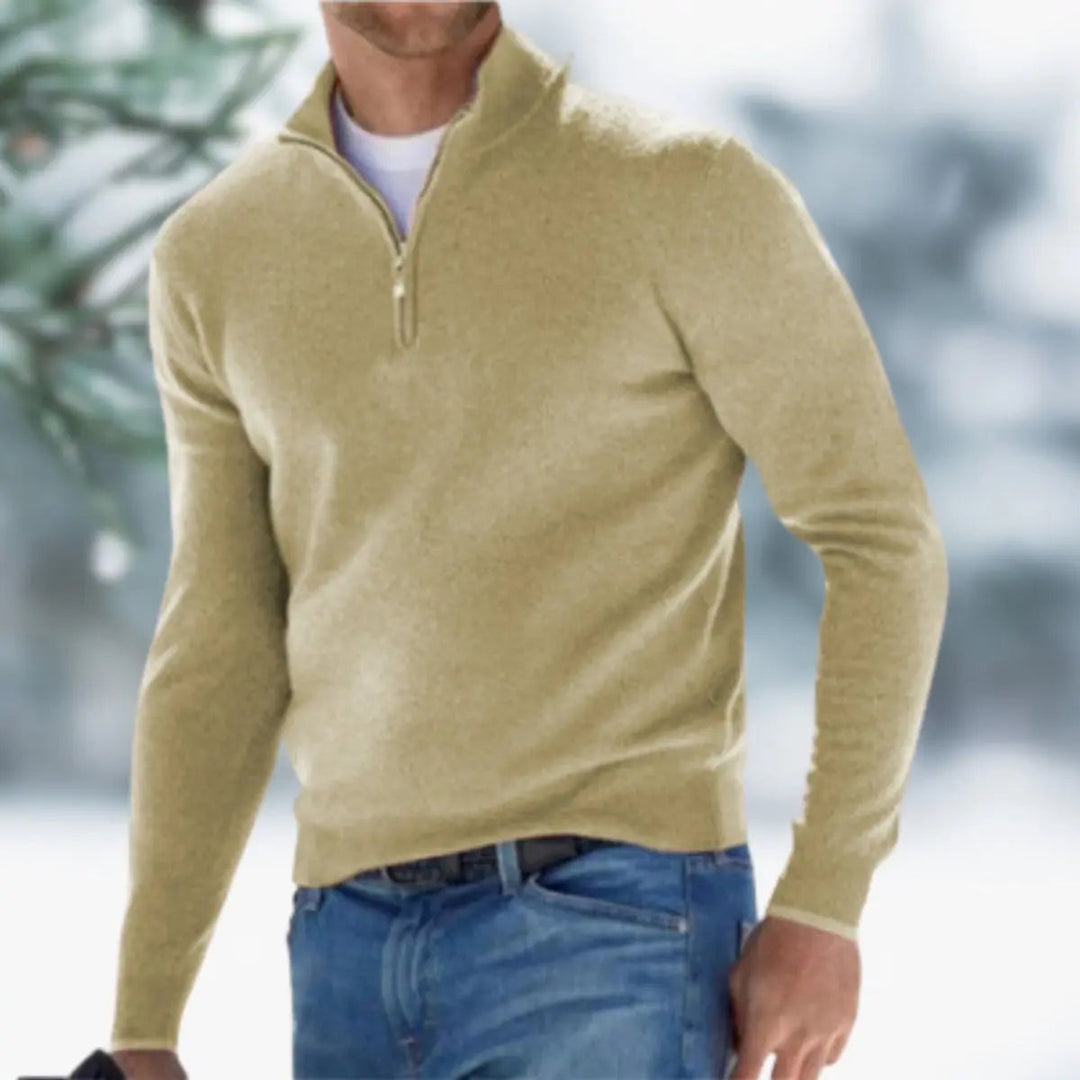 Men's Quarter-Zip Knit Sweater Long Sleeve Pullover Jumper