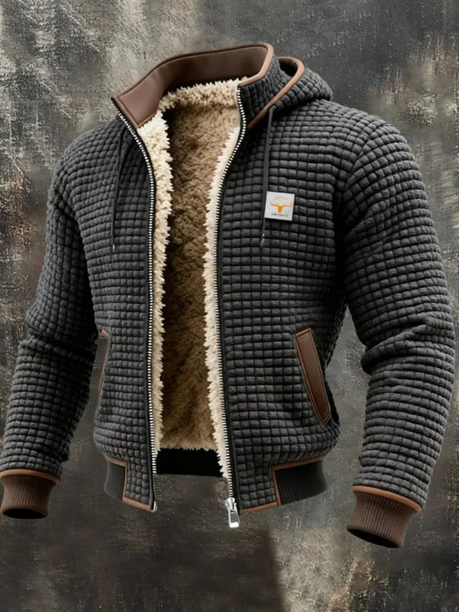 Men's Quilted Jacket Fleece Lined Hooded Zip-Up Winter Coat