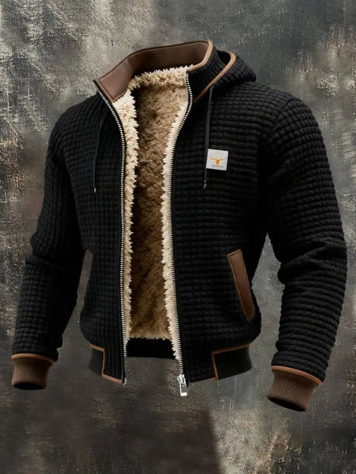 Men's Quilted Jacket Fleece Lined Hooded Zip-Up Winter Coat