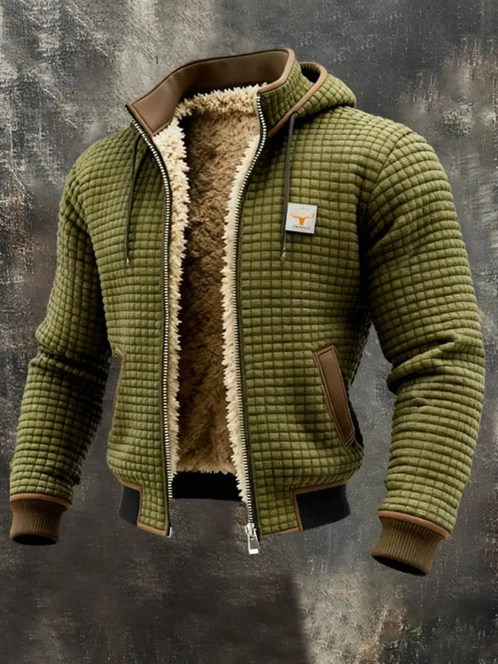Men's Quilted Jacket Fleece Lined Hooded Zip-Up Winter Coat